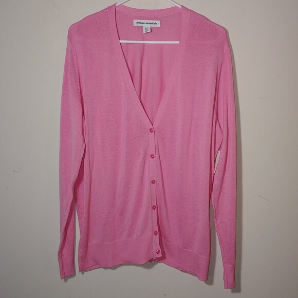 NWT Amazon Essentials Long Sleeves V-Neck Button up Cardigan Size XXL Hot Pink - Picture 1 of 6